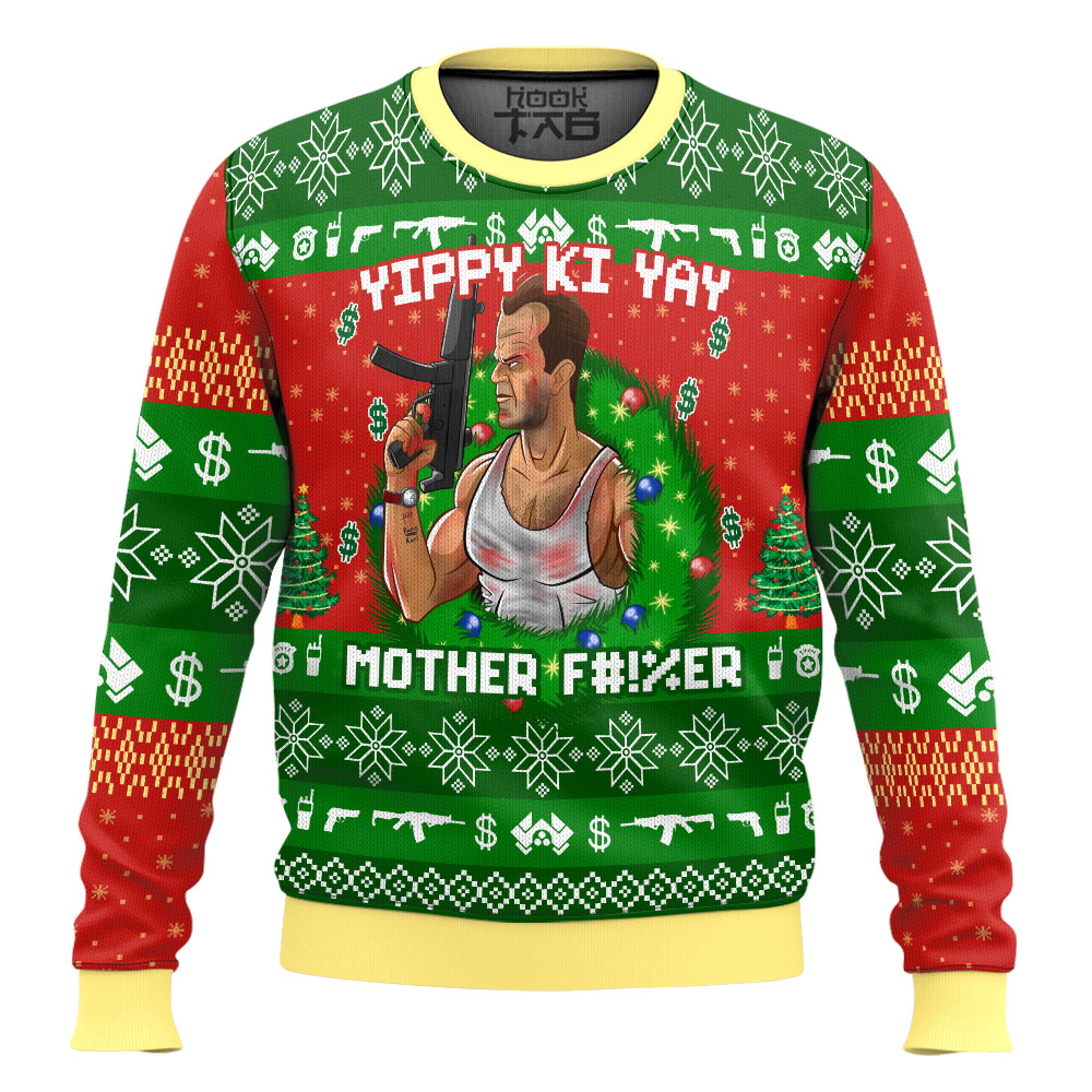 Hooktab Yippy Ki Yay Die Hard Ugly Christmas Sweater Hooktab Yippy Ki Yay Die Hard Ugly Christmas Sweater