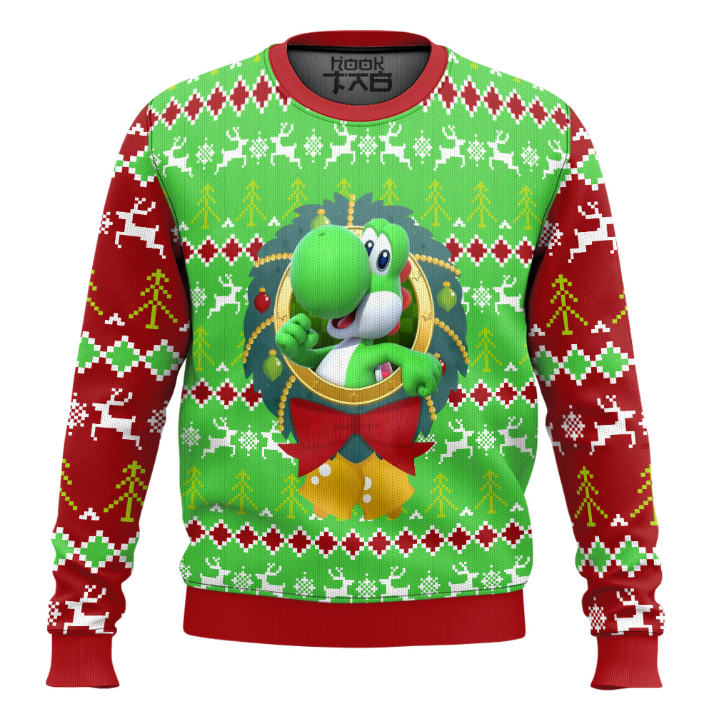 Hooktab Yoshi Mario Bros Ugly Christmas Sweater Hooktab Yoshi Mario Bros Ugly Christmas Sweater
