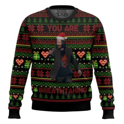 "You Are Breathtaking" Keanu Reeves Meme Ugly Christmas Sweater