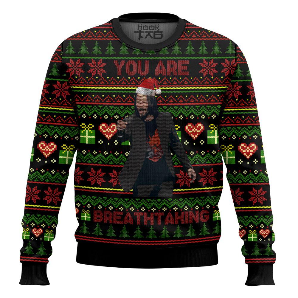 Hooktab "You Are Breathtaking" Keanu Reeves Meme Ugly Christmas Sweater Hooktab "You Are Breathtaking" Keanu Reeves Meme Ugly Christmas Sweater