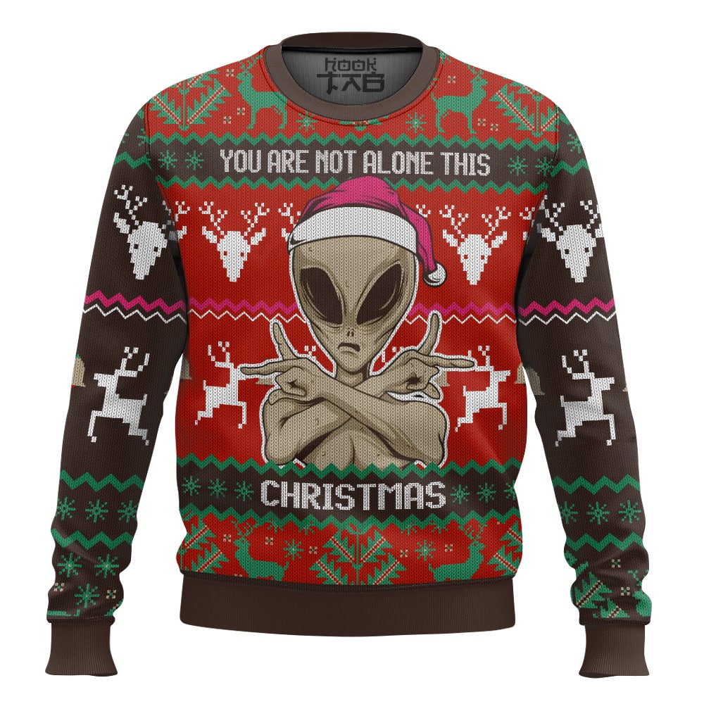 Hooktab You Are Not Alone This Christmas Alien Ugly Christmas Sweater Hooktab You Are Not Alone This Christmas Alien Ugly Christmas Sweater