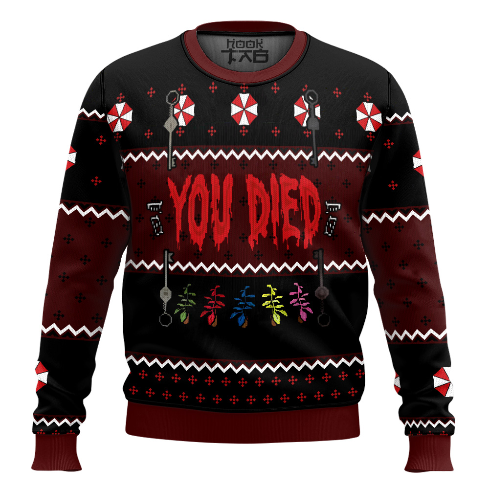 Hooktab You Died Resident Evil Ugly Christmas Sweater Hooktab You Died Resident Evil Ugly Christmas Sweater