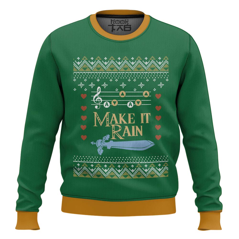 Hooktab Zelda Make It Rain Ugly Christmas Sweater Hooktab Zelda Make It Rain Ugly Christmas Sweater