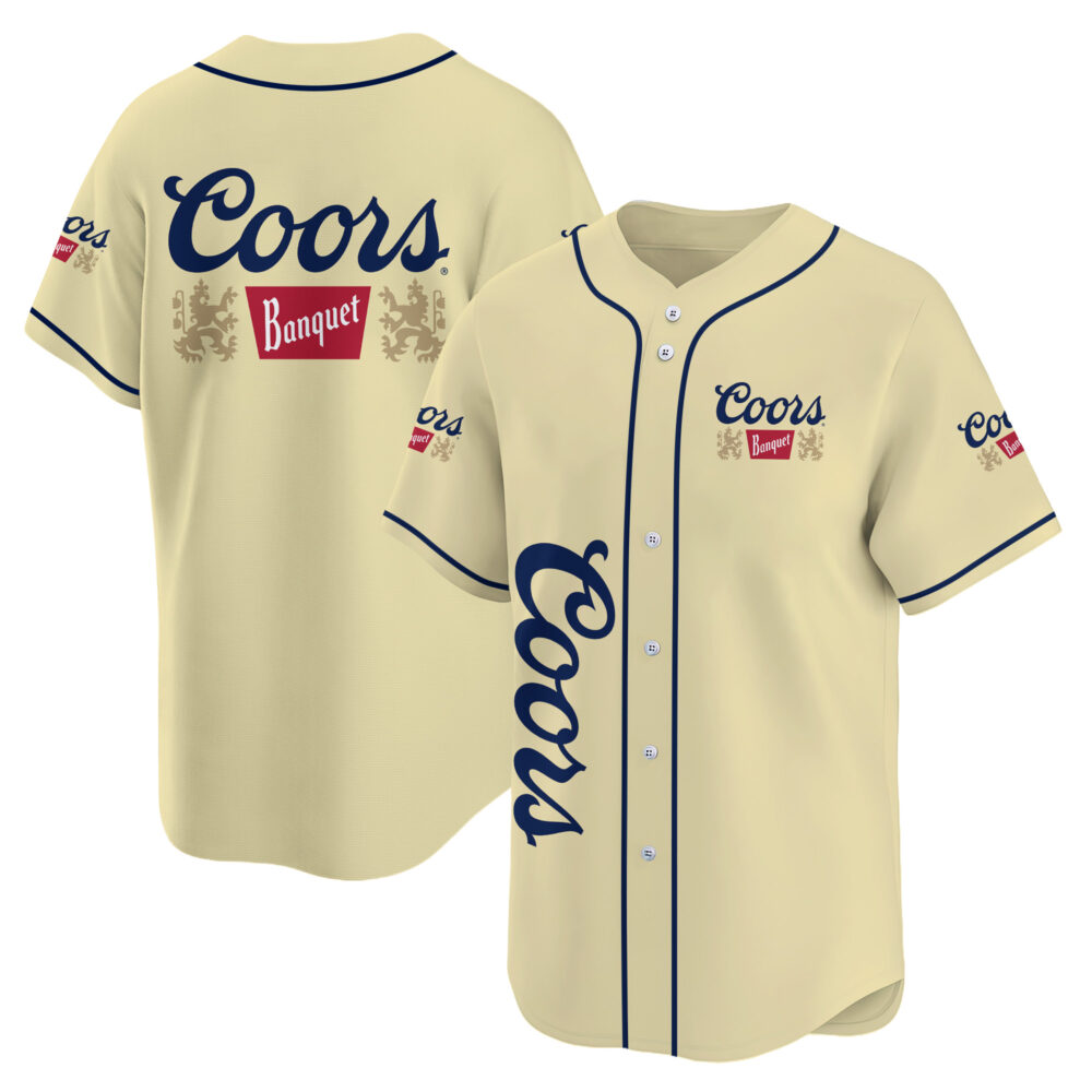 Personalized Beige Coors Banquet Beer Baseball Jersey Personalized Beige Coors Banquet Beer Baseball Jersey