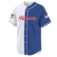 Personalized Blue White Hamm's Beer Baseball Jersey