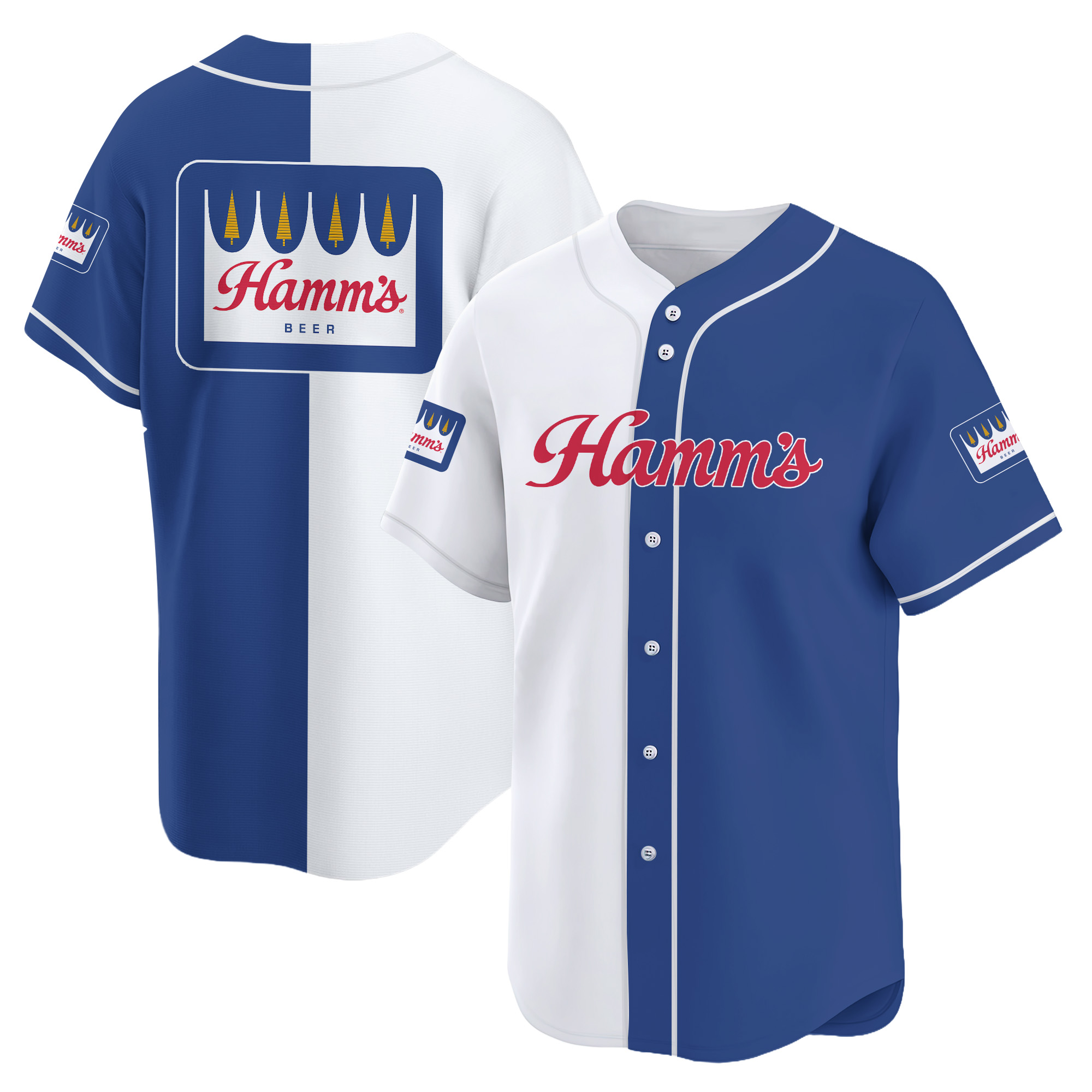 Personalized Blue White Hamm's Beer Baseball Jersey