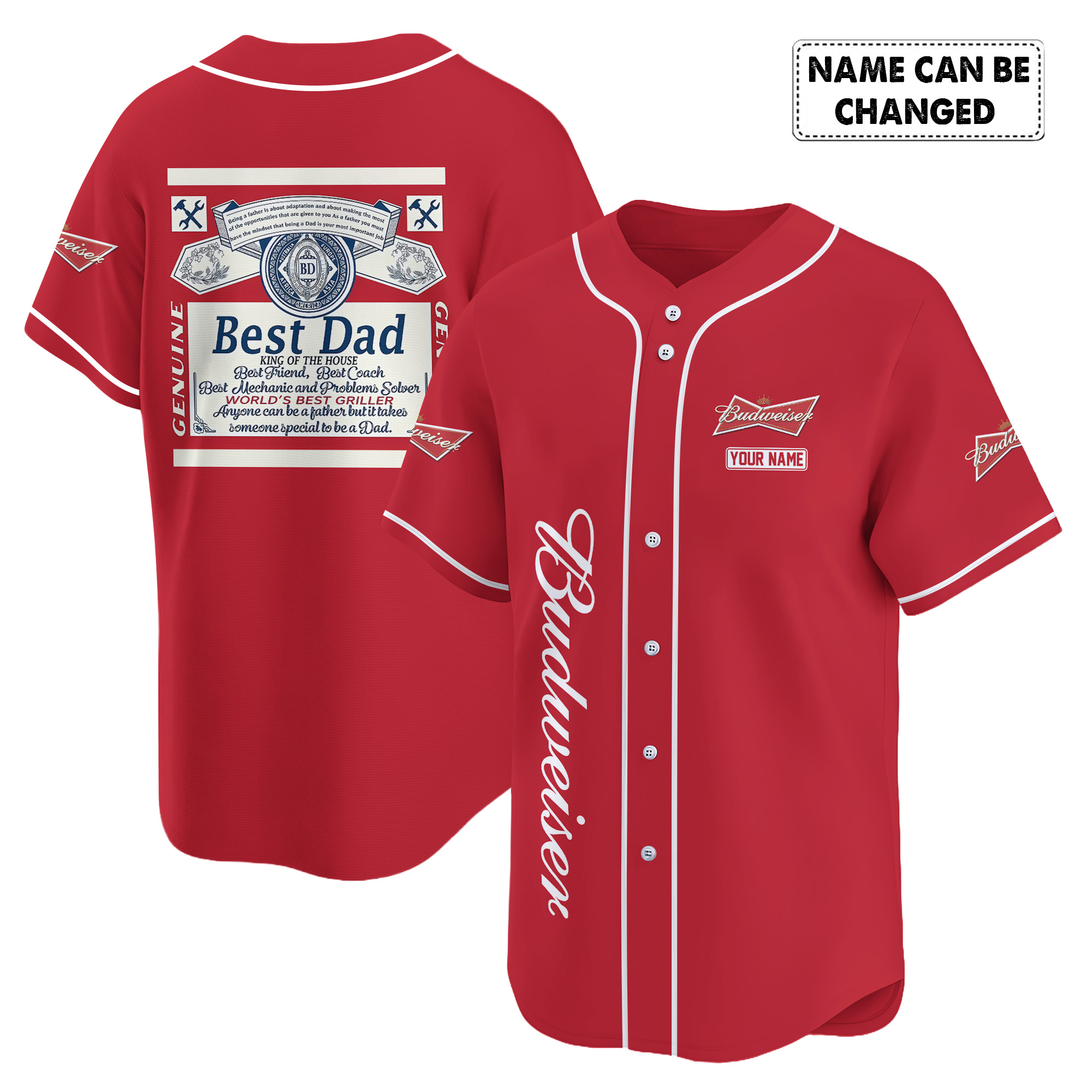 Personalized Budweiser Happy Father's Day Baseball Jersey