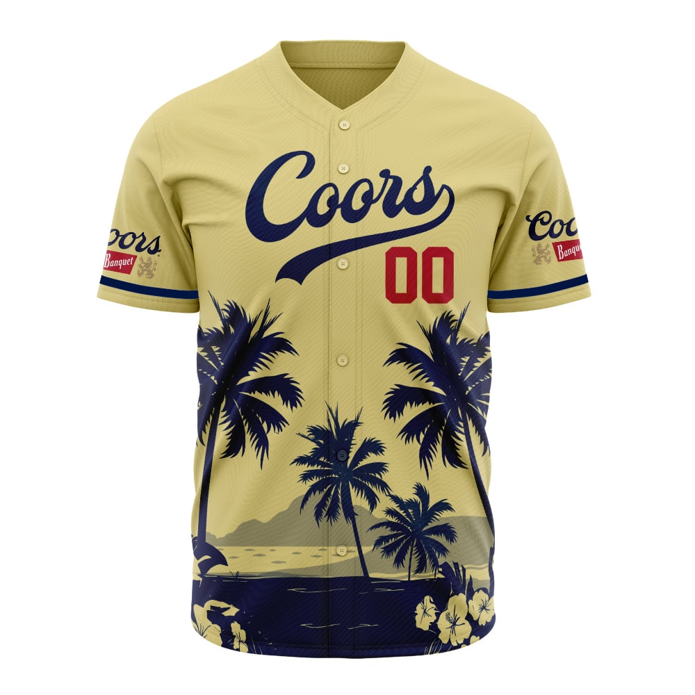 Personalized Coors Banquet Palm Tree Surfboard Baseball Jersey