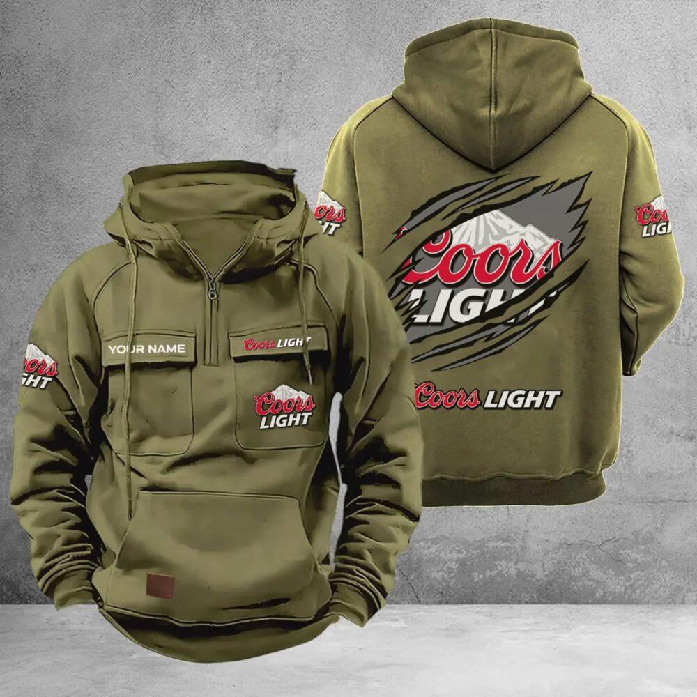 Personalized Coors Light Multi-Pockets Zip-Up Hoodie Personalized Coors Light Multi-Pockets Zip-Up Hoodie