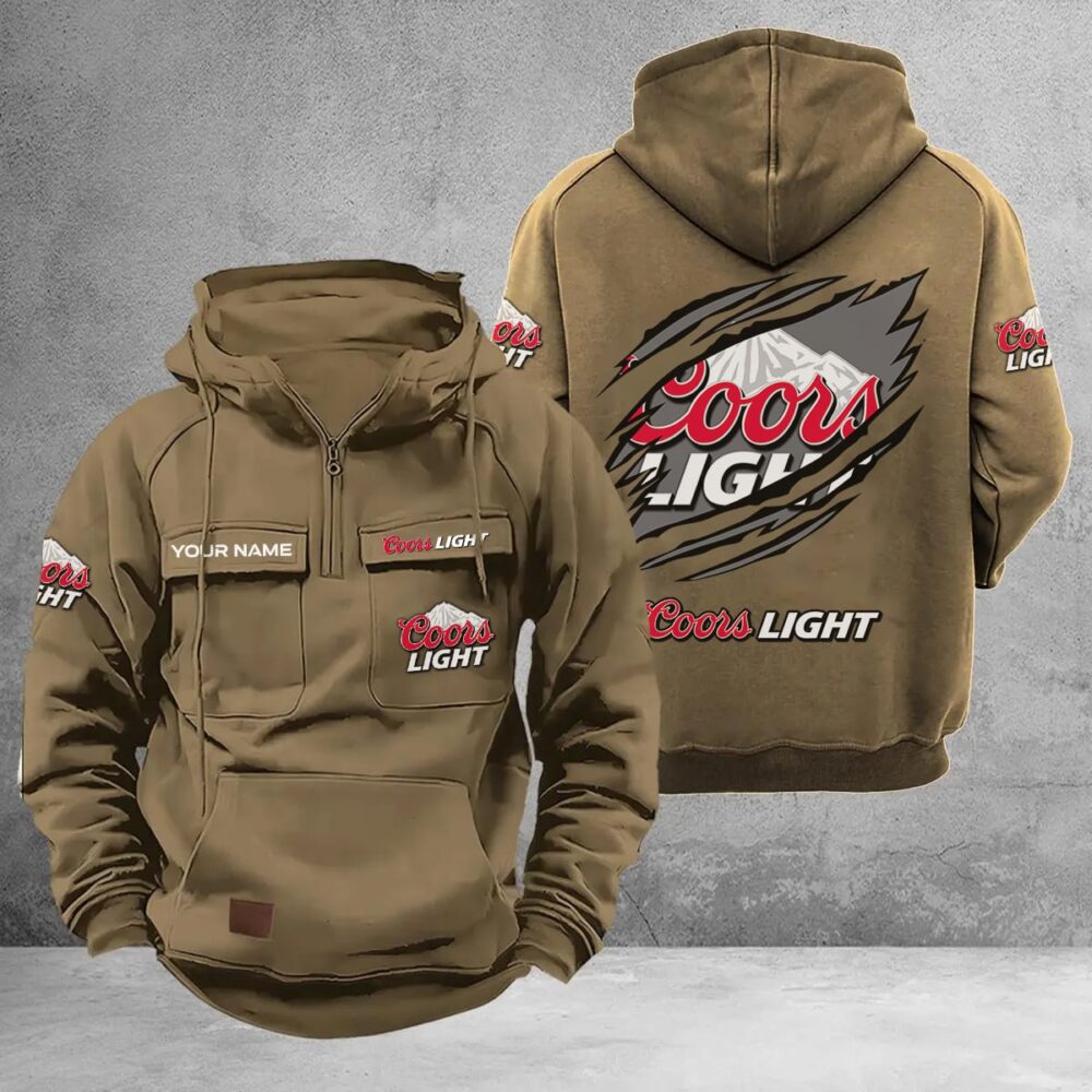Personalized Coors Light Multi-Pockets Zip-Up Hoodie Personalized Coors Light Multi-Pockets Zip-Up Hoodie