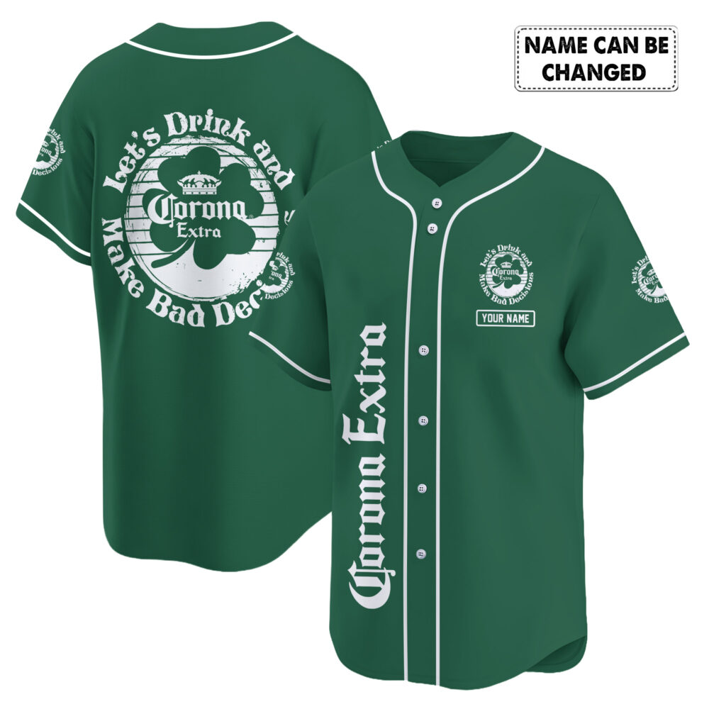 Personalized Corona Extra St Patrick's Day Baseball Jersey
