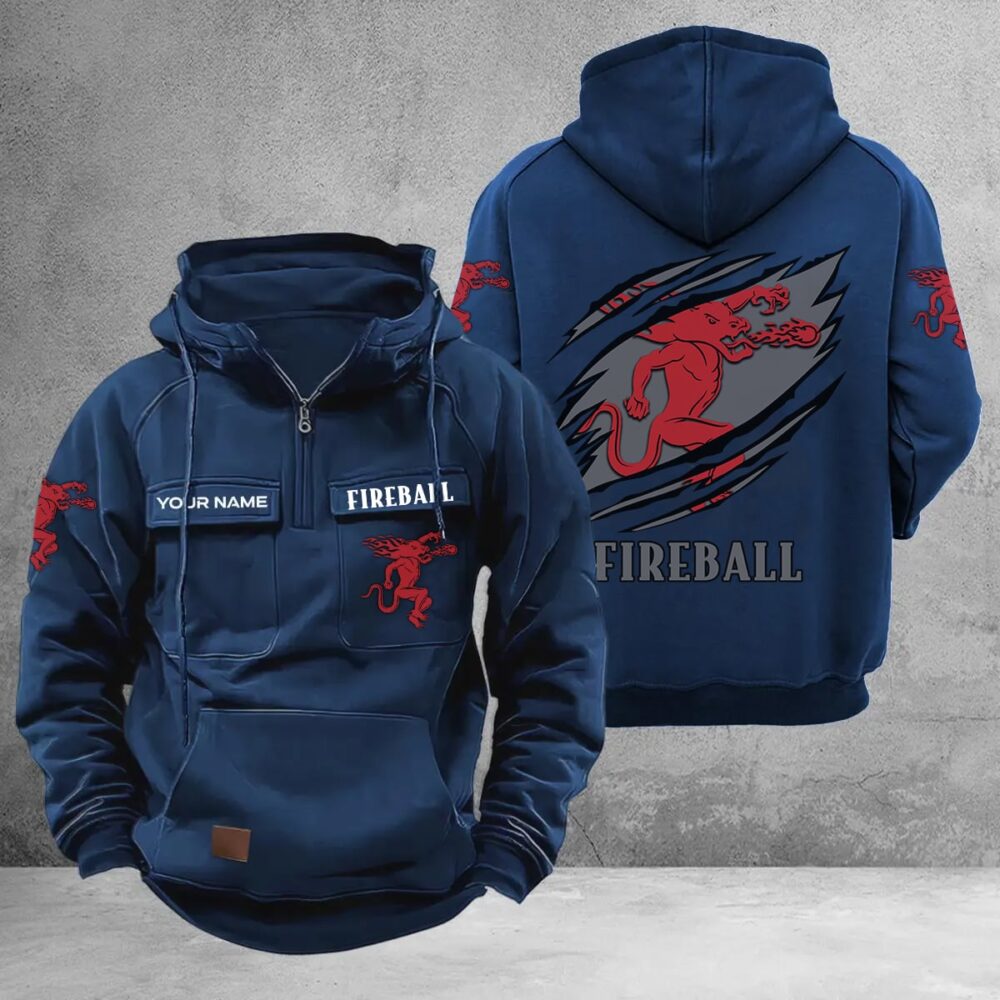 Personalized Fireball Multi-Pockets Zip-Up Hoodie Personalized Fireball Multi-Pockets Zip-Up Hoodie