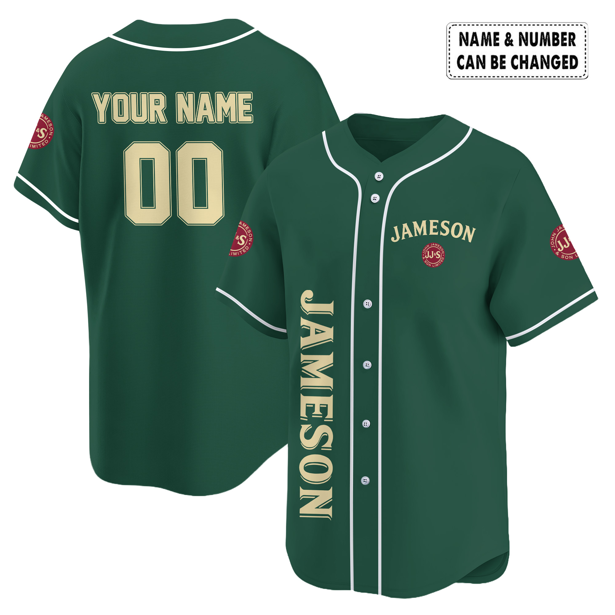 Personalized Green Jameson Whiskey Baseball Jersey