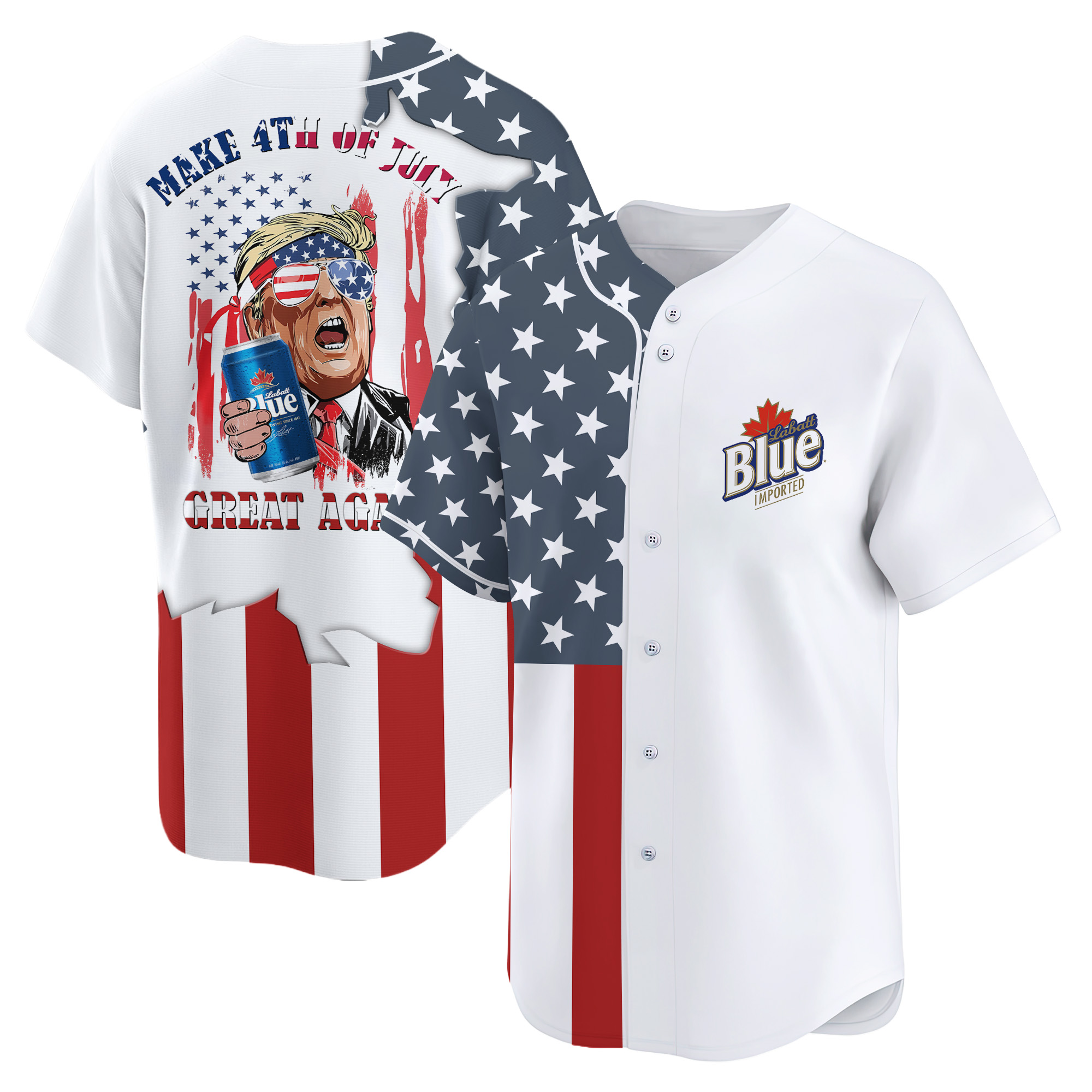 Personalized Labatt Blue Donald Trump Independence Day Baseball Jersey