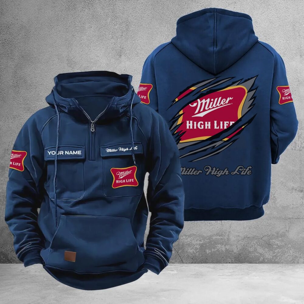 Personalized Miller High Life Multi-Pockets Zip-Up Hoodie Personalized Miller High Life Multi-Pockets Zip-Up Hoodie