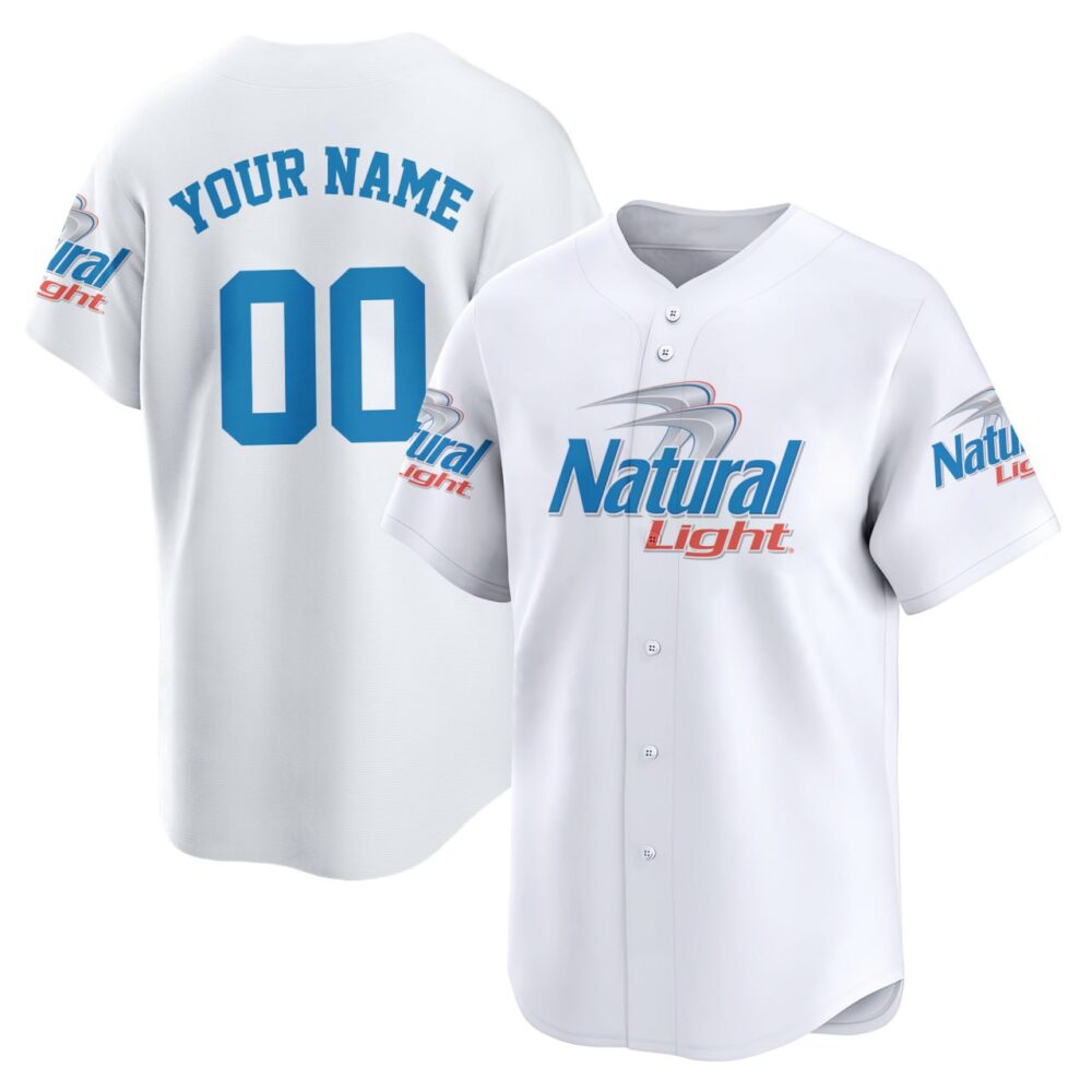Personalized Natural Light Baseball Jersey - White Personalized Natural Light Baseball Jersey - White