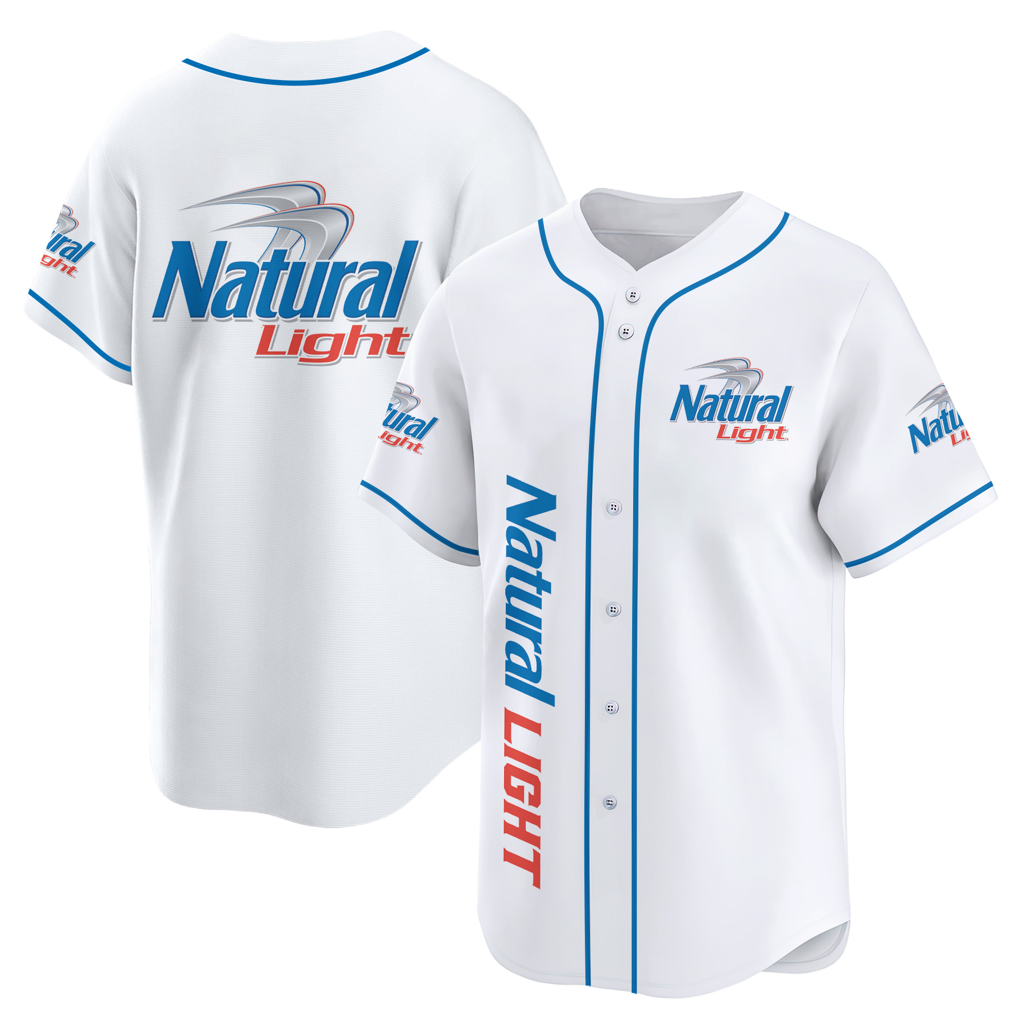 Personalized Natural Light White Baseball Jersey