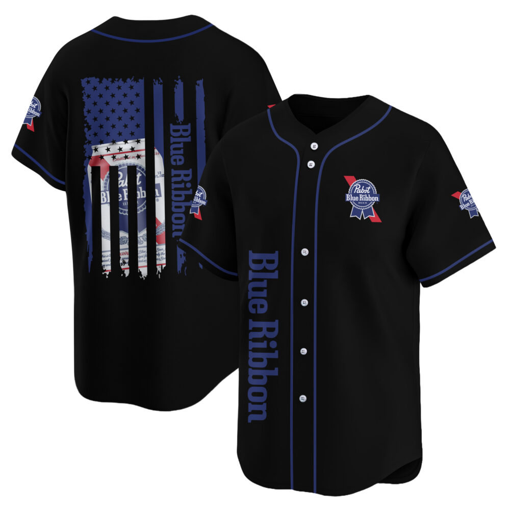 Personalized Pabst Blue Ribbon American Flag Baseball Jersey Personalized Pabst Blue Ribbon American Flag Baseball Jersey