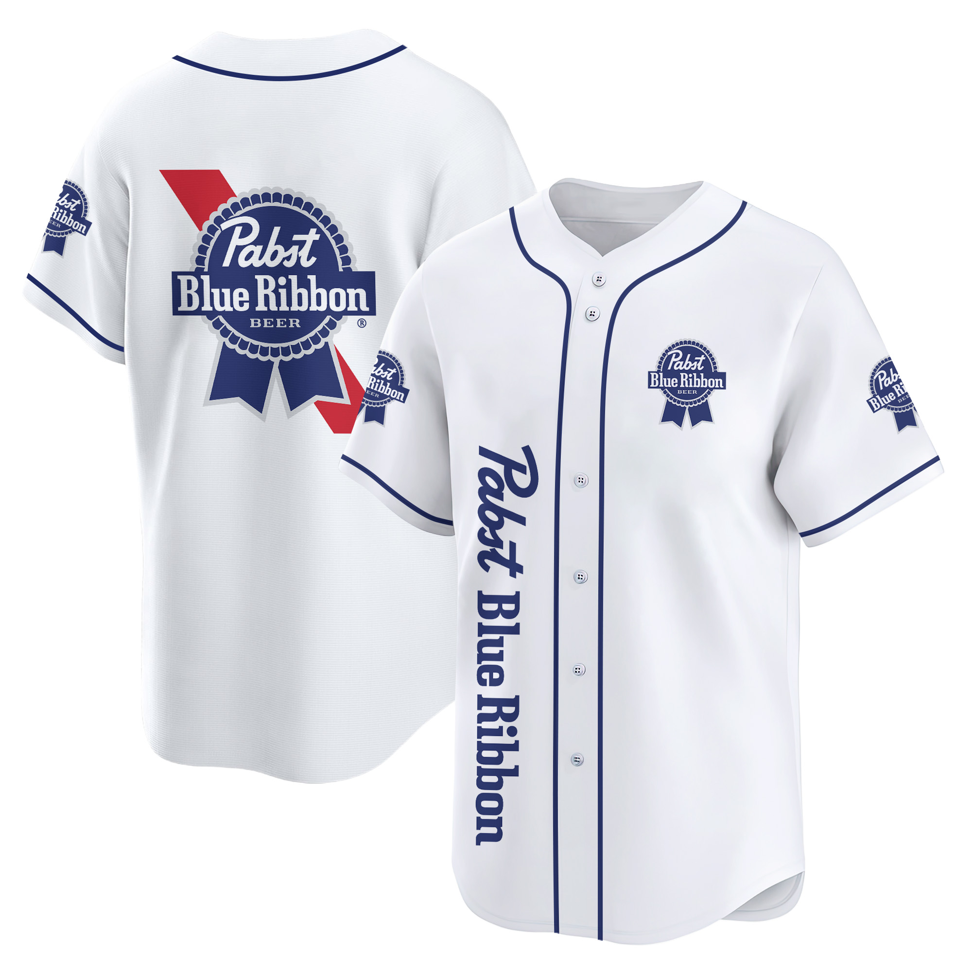 Personalized Pabst Blue Ribbon White Baseball Jersey