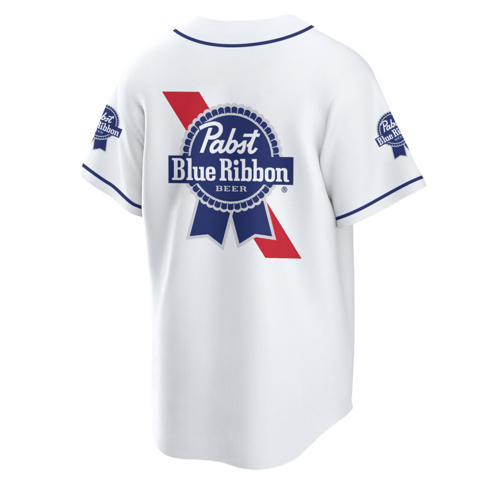 Personalized Pabst Blue Ribbon White Baseball Jersey Personalized Pabst Blue Ribbon White Baseball Jersey