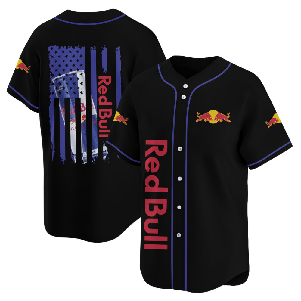 Personalized Red Bull American Flag Baseball Jersey Personalized Red Bull American Flag Baseball Jersey