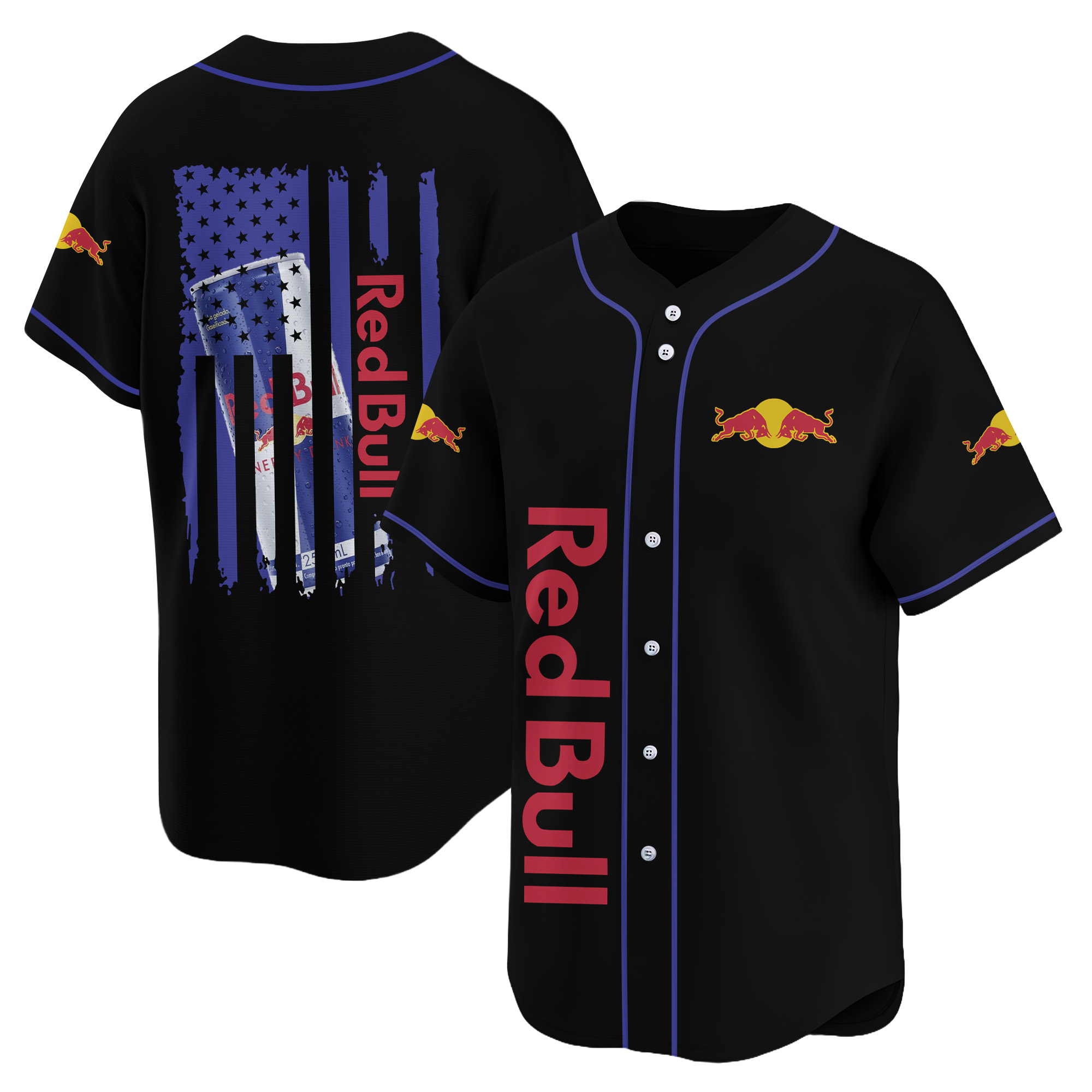 Personalized Red Bull American Flag Baseball Jersey