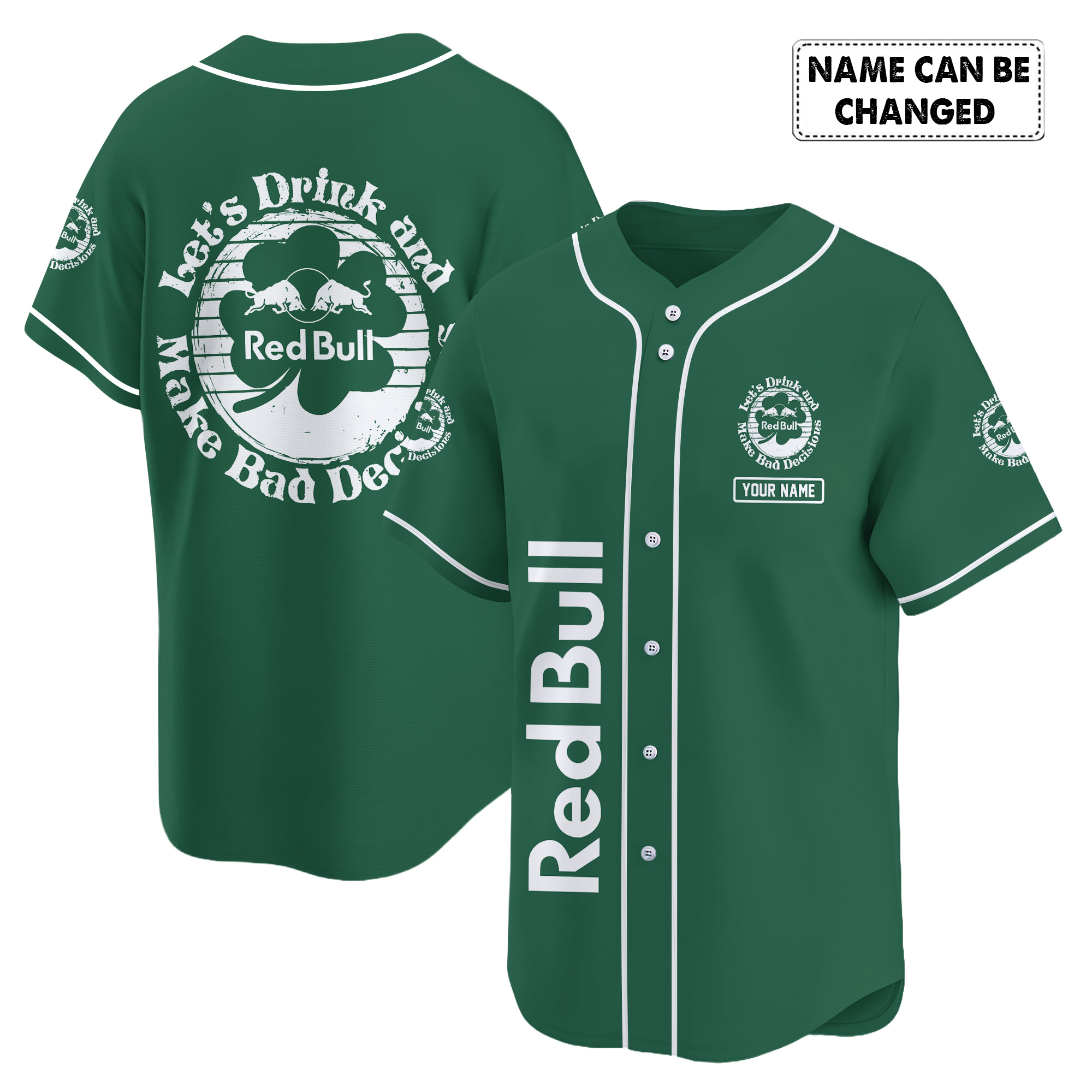 Personalized Red Bull St Patrick's Day Baseball Jersey