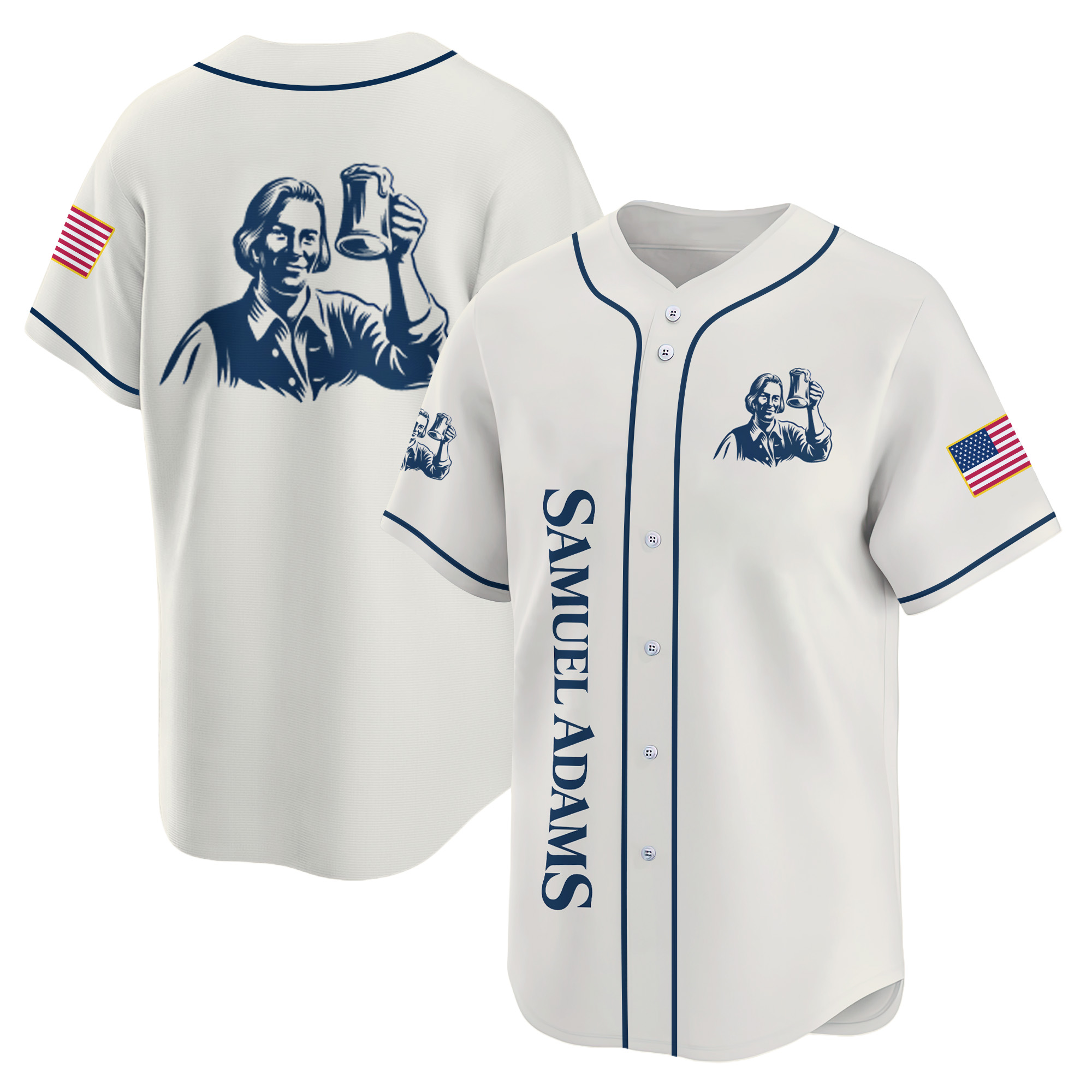 Personalized Samuel Adams USA Flag Baseball Jersey