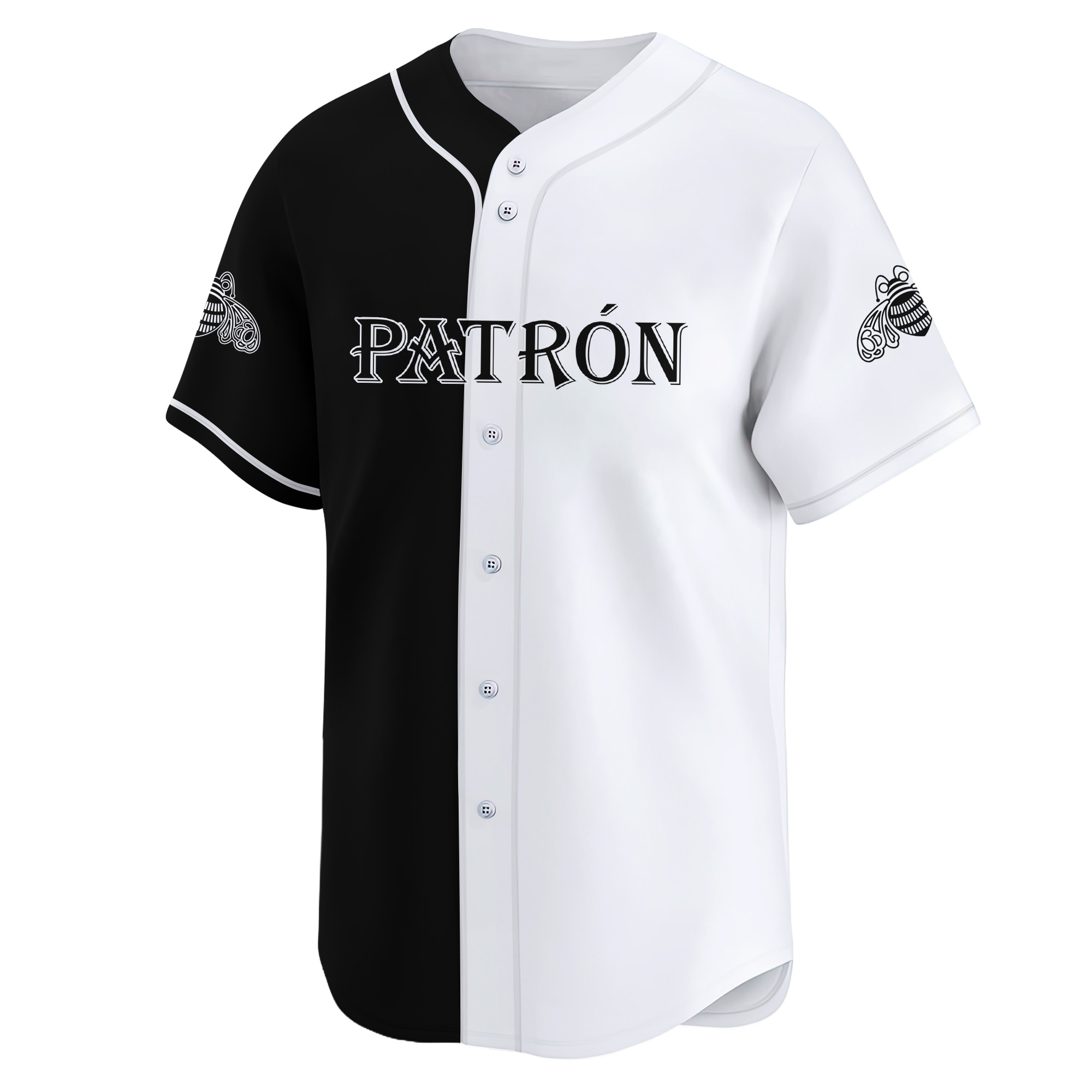 Personalized Split Patron Tequila Black And White Baseball Jersey