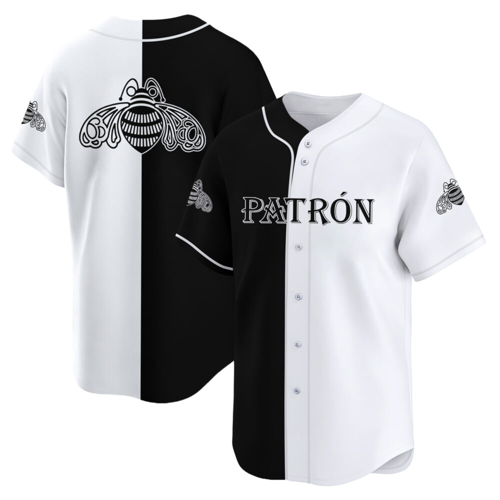 Personalized Split Patron Tequila Black And White Baseball Jersey