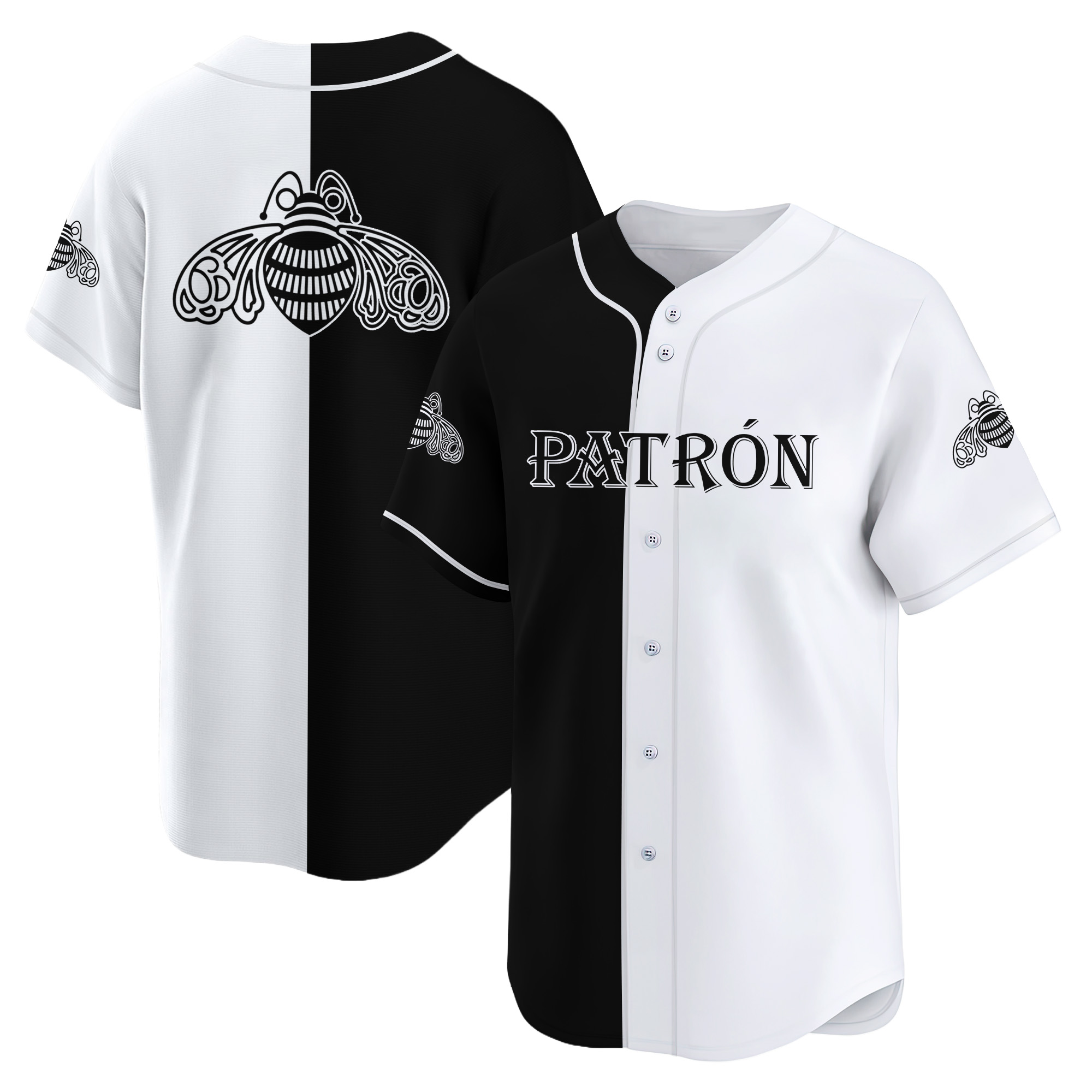 Personalized Split Patron Tequila Black And White Baseball Jersey