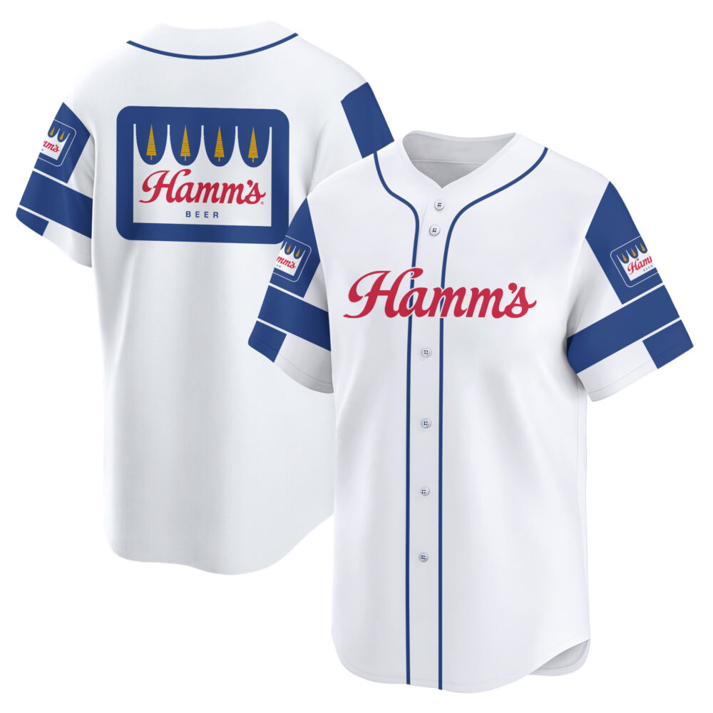 Personalized White Hamm's Beer Baseball Jersey Personalized White Hamm's Beer Baseball Jersey