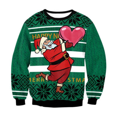 Santa Claus with Big Heart Ugly Christmas Sweater